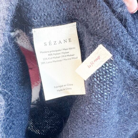 Sézane Paris Multi-Color Chevron Pom-Pom Mohair Wool Sweater Women’s Size Small - Picture 7 of 10